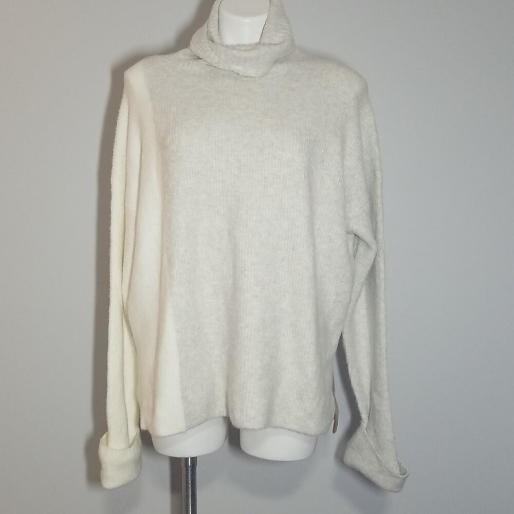NWT French Connection Colorblock Turtleneck Sweater Medium Ivory Grey Camel $148